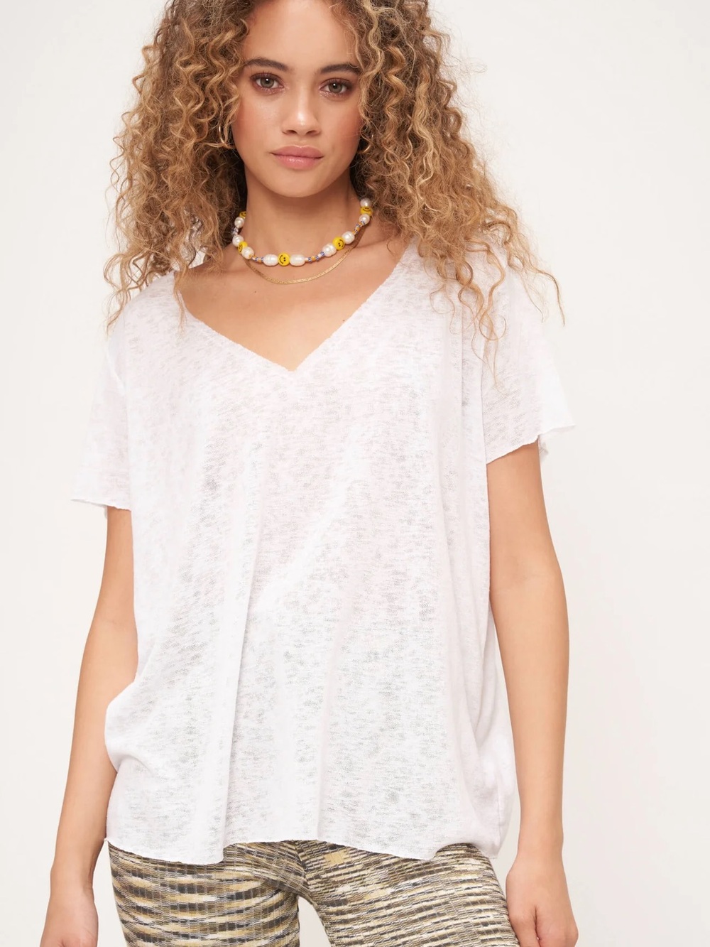 Out from Under White Textured V-Neck Tee